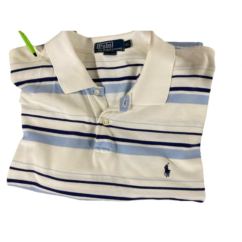 Polo Ralph‎ Lauren Mens XL Polo Shirt Blue White Striped Y2K Early 2000s